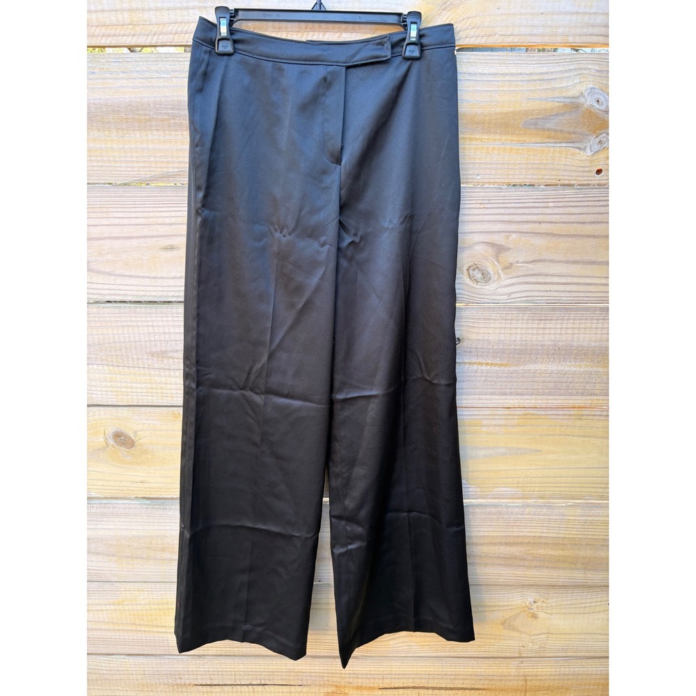 Signature by Larry Levine Black Satin Wide Leg Dress Pants Trousers Women Size 8 - Picture 2 of 7